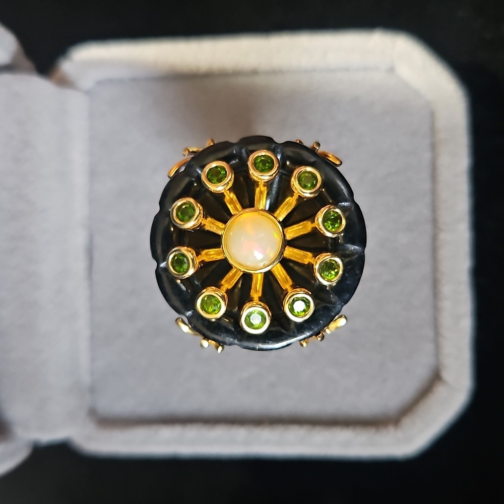 Black Jade and Multi-Gemstone Ring